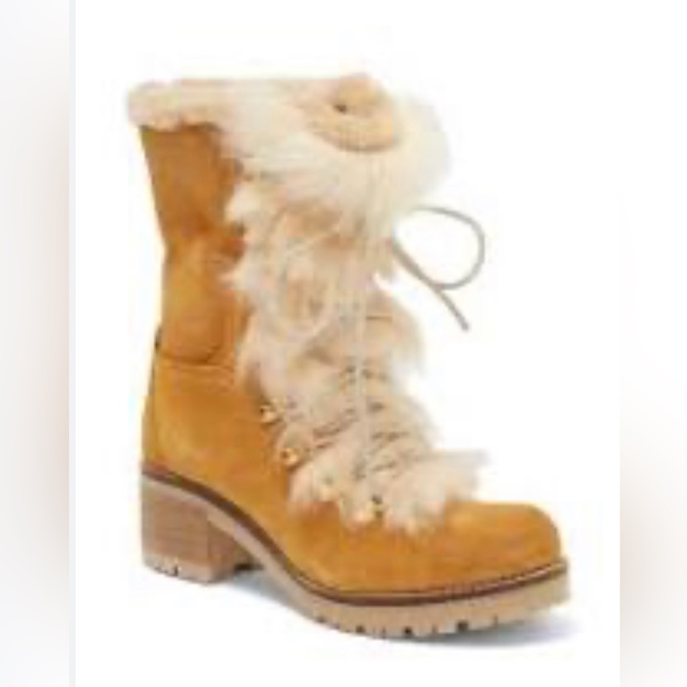 La Montelliana Stella Genuine Shearling Trimmed Lace-up Boots Women’s Size 7